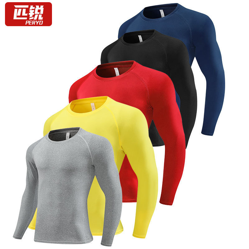 Amazon Pro Quick-Drying Tights Men's Printed Long-Sleeved Sports Running Fitness Compression Clothing Round Neck T-Shirt Wholesale