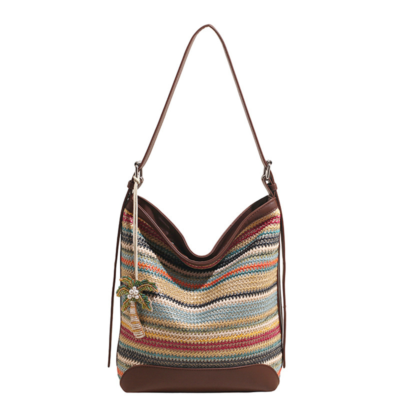 sensación diaria de vacaciones bolsa de hombro trenzada arco iris bolso de cubo de mano mujer 2026 nueva moda versátil bolsa de mochila image 6