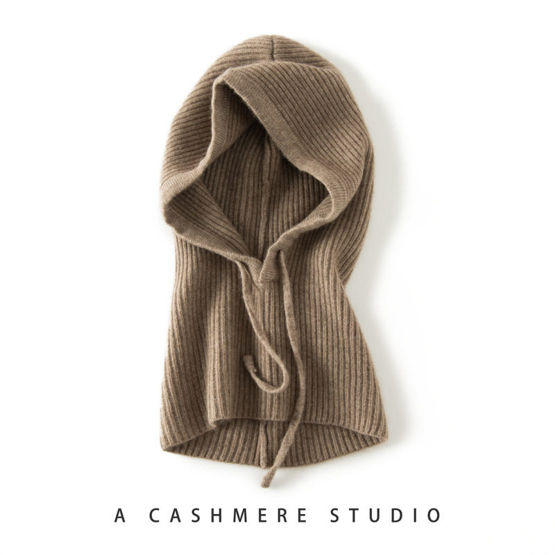 Mũ len cashmere kèm khăn quàng cổ liền khối nữ dệt kim giữ ấm tai mùa thu đông — Màu cà phê hoa, Màu cà phê đỏ, Màu xanh hải quân, Rượu vang đỏ