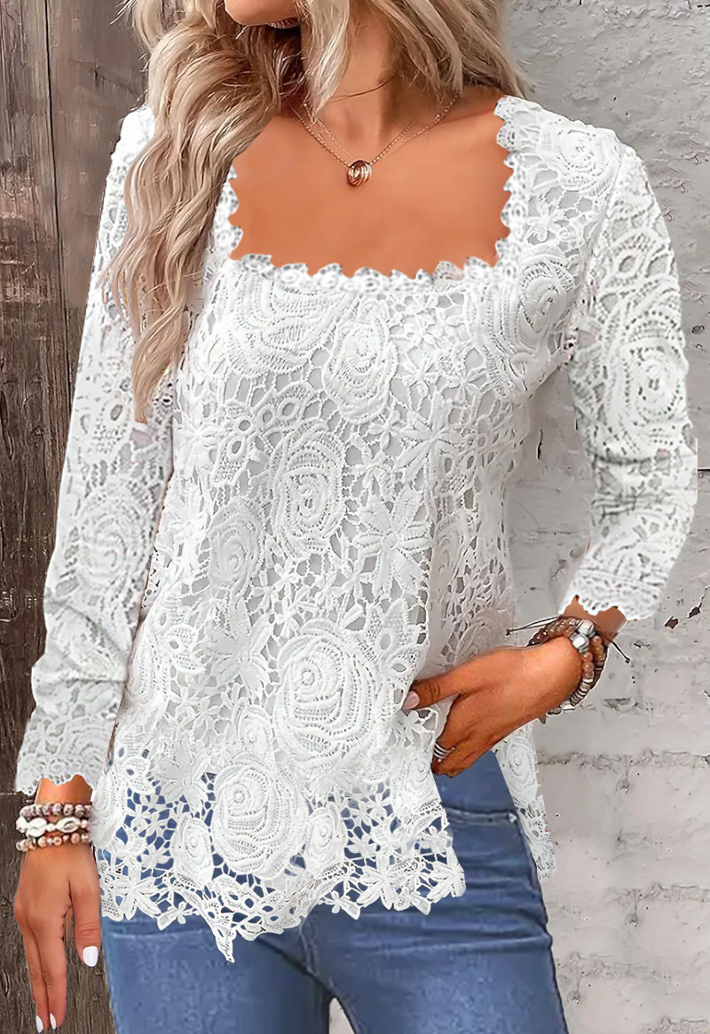 Independent Website 2026 European American Foreign Trade Autumn And Winter New U-neck Square Collar Lace Base_ecoleips.com