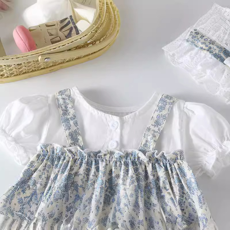 2025赤ちゃん夏服ワンピース新入生韓国ins子供服お姫様スカートネット赤いストラップ付きスカート赤ちゃんロンパース