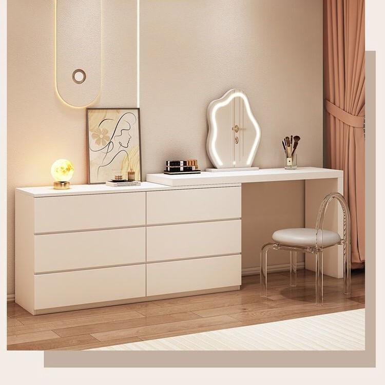 Dressing Table, Bedroom Desk, Trendy Integrated Dresser, Light Luxury Style for Small Apartments, Cream Style Retractable Makeup Table Dressing Table, Bedroom Desk, Trendy Integrated Dresser, Light Luxury Style for Small Apartments, Cream Style Retractable Makeup Table