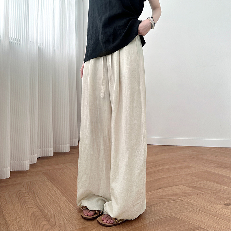 Tencel Linen Casual Pants for Women, Summer and Autumn Thin Breathable Wide-Leg Pants, Lazy Drape Slimming Straight-Leg Pants for Women