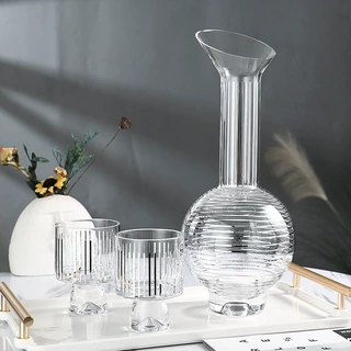 现代简约斜口金线条纹水晶玻璃冷水壶醒酒器套装客厅餐桌装饰摆件