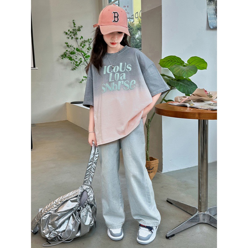 Mädchen Sommer Set Kurzarm Oberteil Mit Jeans Für Kinder_voghion.com