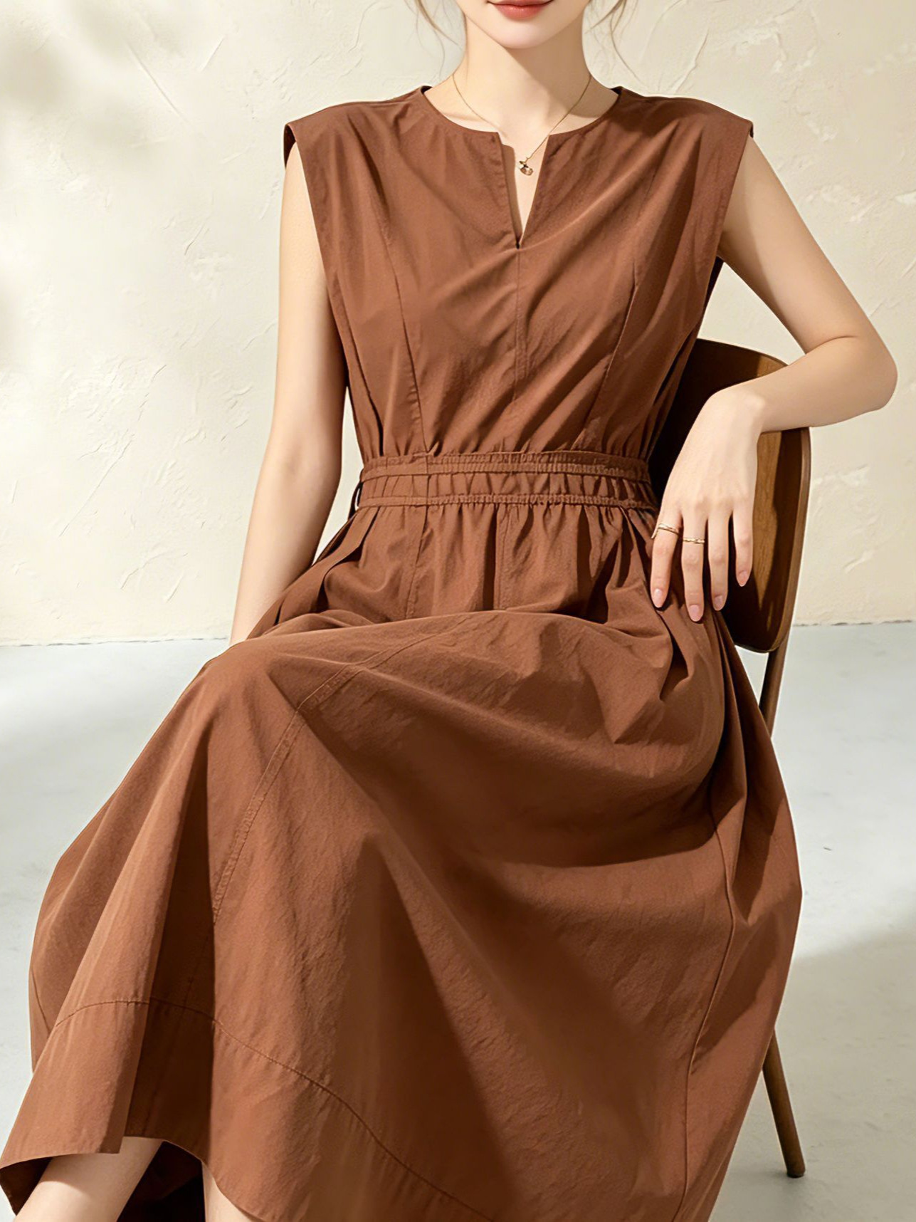 Đầm maxi nữ thắt eo cotton trắng dáng suông mát mẻ — màu sắc