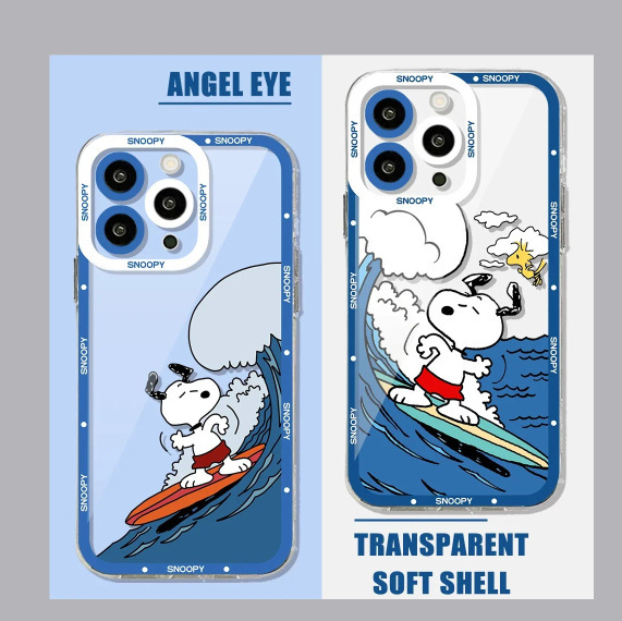 Surfing Cartoon Puppy Apple 17Promax Phone Case Iphone16 Drifting 15Pro Transparent 14 Full Coverage 13