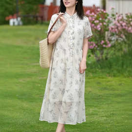 翻领碎花连衣裙子女夏娃娃领显瘦减龄长裙小清新风