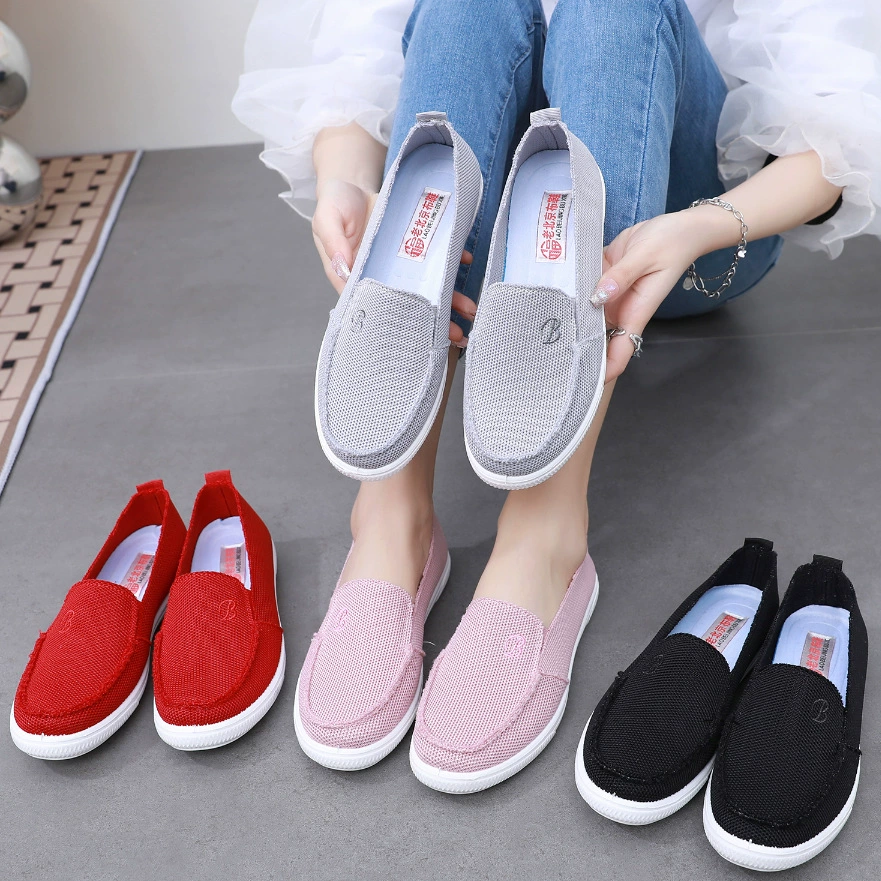 Весенне-летняя тонкая женская Повседневная Однослойная обувь без шнуровки из дышащей ткани на плоской подошве, Студенческая обувь, женская обувь на полиуретановой подошве