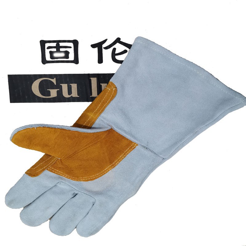 固伦电焊手套加托加护条14寸双层皮手套烧焊长耐磨防烫防护