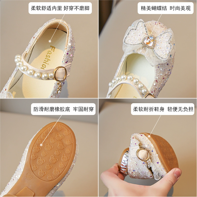 Натуральные кожаные туфли для девочек, туфли принцессы Эльзы, новинка весны-осени 2025, туфли на высоком каблуке для маленьких девочек, кожаные туфли с кристаллами для выступлений