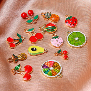 Cartoon lemon strawberry pineapple avocado small pendant suitable bracelet earring pendant accessories DIY jewelry materials