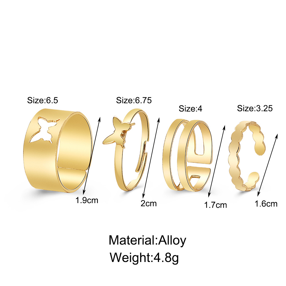 Retro Hohler Schmetterling Kreative Einfache Legierung Ketten Öffnungs Ring Set 4 Stück display picture 1