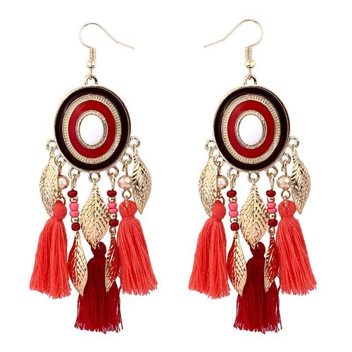 Ethnic style earrings, long tassels, Yunnan style, versatile earrings, Chinese style golden leaf ear hooks wholesale