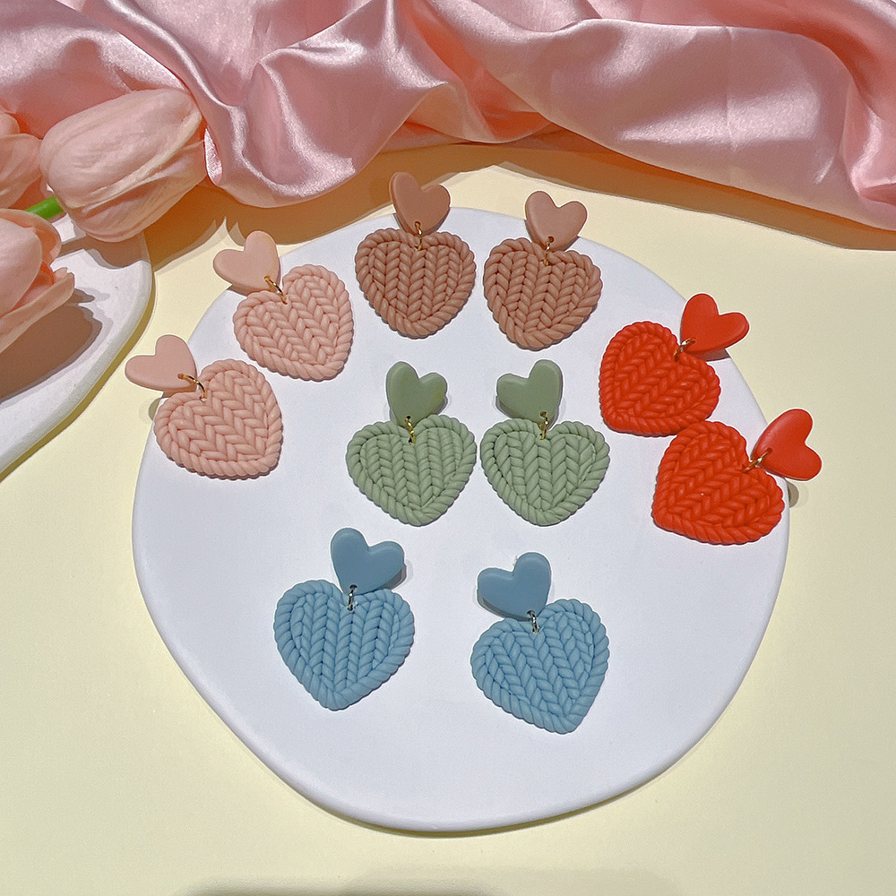 11g Weight Drop Earrings Classification 1 Pair Quantity Daily Occasion soft clay Material Heart Shape Pattern Women'S Gender Handmade Design Simple Style Style Simple Style Heart Shape Soft Clay Handmade Women's Drop Earrings 1 Pair 3
