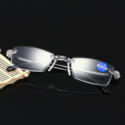 Diamond cut edge round glasses for sale on a street stall, unframed, with film coating, ultra-clear, anti-fall, anti-blue light reading glasses, wholesale