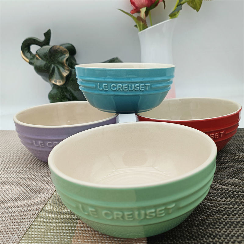 French-Style Underglaze Color Gradient 5.5inch Bowl Set with High Aesthetic Enamel Color Rice and Noodle Bowls, Microwave Safe