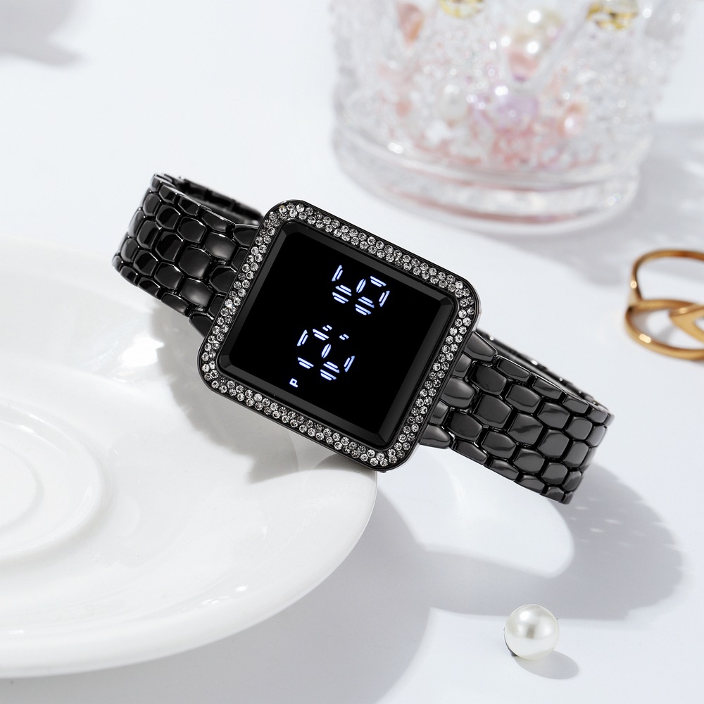 Neues trendiges LED-Display mit Touchscreen, vielseitige elektronische Damenuhr, luxuriöse Diamanteinlage, Ihre Uhr_voghion.com