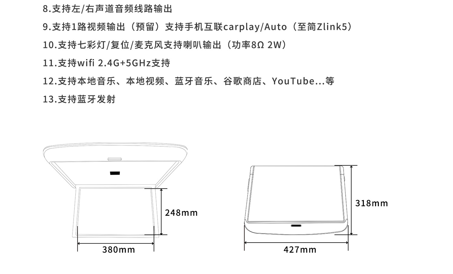 Car 15.6inch Ceiling-Mounted Tv Car Interior Display Monitor Bus Passenger High-Definition Tv Network Audio-Visual Entertainment