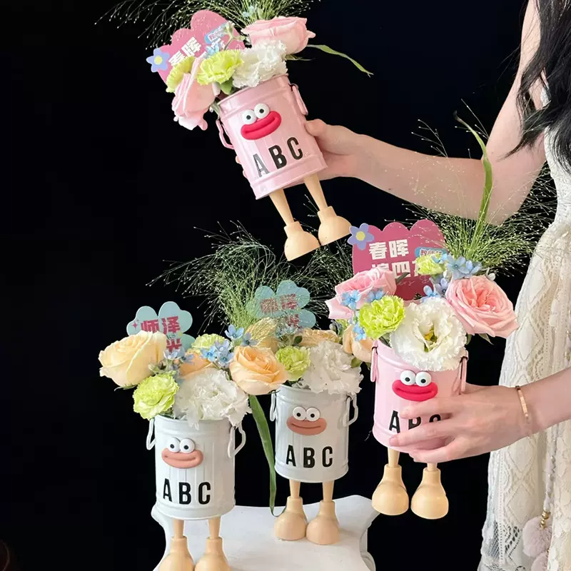 新品 萌趣卡通鲜花花束小丑怪·花桶DIY包装插花桶插花桶批发
