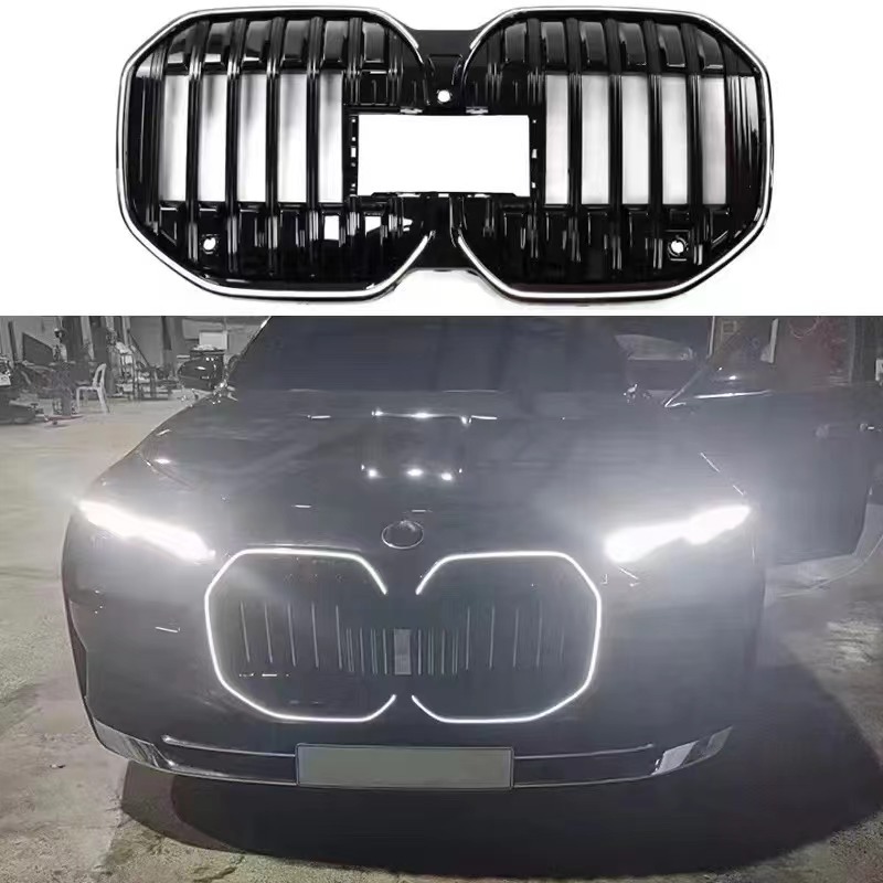 Applicable to 23-24 BMW 7 Series G70 LED with lights, bright black single-line light-emitting middle net replacement grille