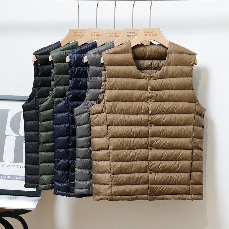 2024 New Round Neck 90 Down Liner Collarless Vest Men's Light Down Jacket V-Neck Vest