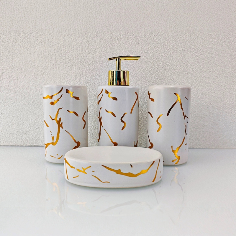 Press marble round hand sanitizer bottle ceramic glass soap sub-packaging bathroom shampoo shower gel bottle