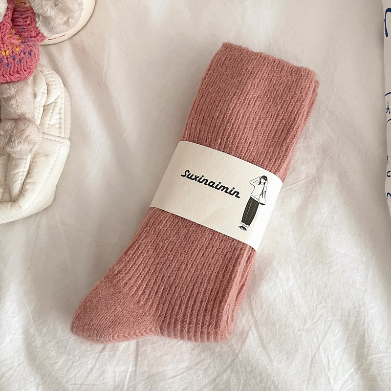 Suxinaimin invierno cordón espesado calcetines dopamina color doble aguja pila calcetines japonés cálido media pantorrilla Calcetines