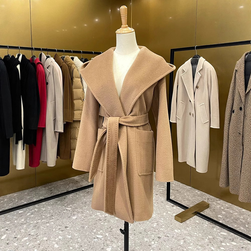 M Brand Rialto Short Water Ripple Hooded Coat for Women Camel Wool Camel Color Climaxmaracas