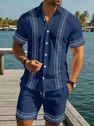 2026 viaje transfronterizo de vacaciones de viento camisa set hombre verano suelto transpirable dos piezas set mar ocio versátil