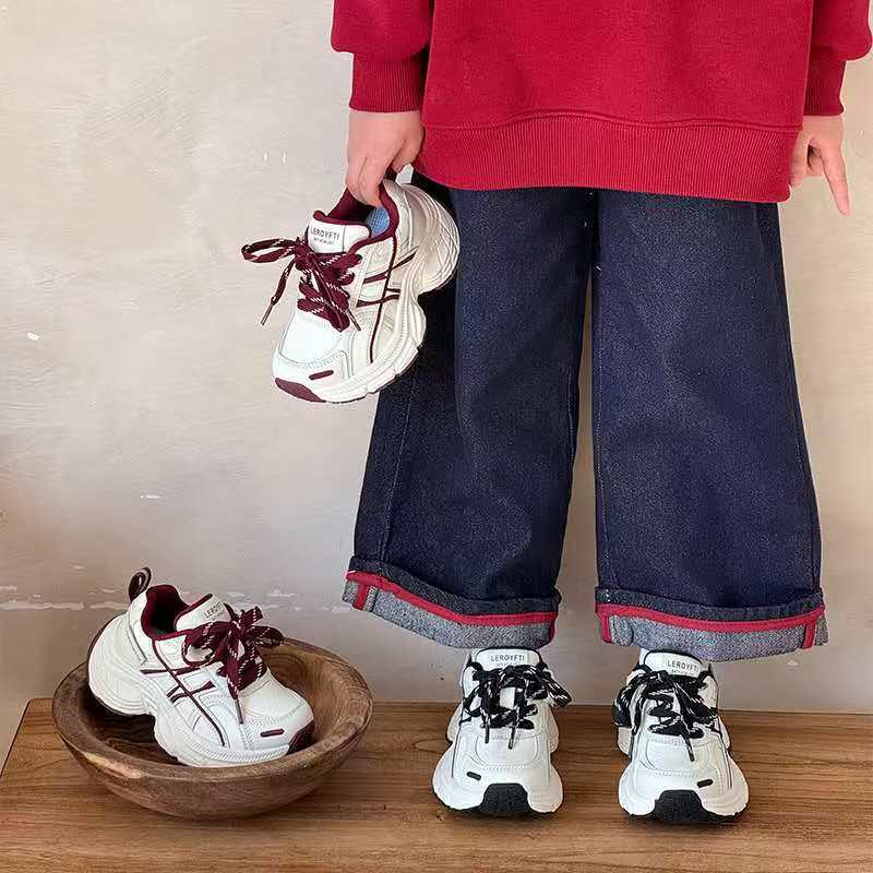 2026 Spring New Children's Shoes Korean Style Fashionable Girls' Dad's Shoes Boys' Lightweight and Plaid Sports Running Shoes