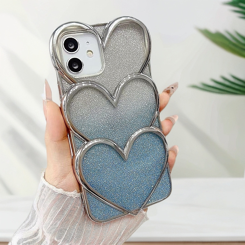 New Suitable for IP16/15 Love Overlapping Electroplating 14 Advanced Gradient Glitter 13 All-inclusive Drop-resistant TPU Phone Case