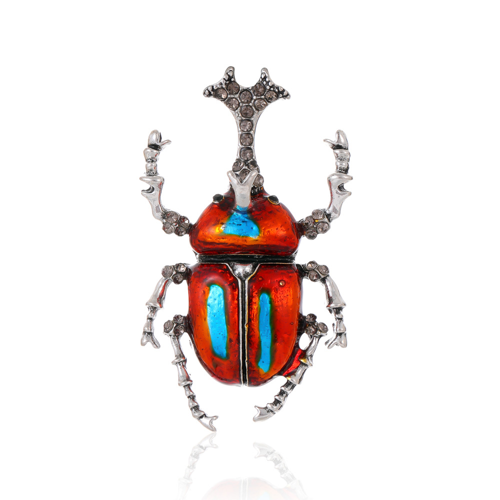 European and American retro cross-border beetle brooch cartoon animal insect rhinestone corsage pin clothes clothing accessories