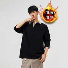 黑色加绒加厚长袖衬衫男女同款舒适百搭通勤风保暖显瘦不挑身材