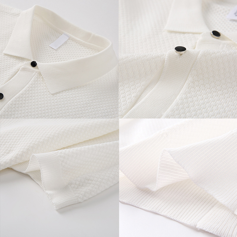 Polo camiseta collar camiseta de punto camiseta de manga corta camiseta hombre waffle cardigán viejo dinero viento hielo seda fábrica transfronteriza al por mayor