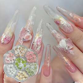 月季玫瑰花美甲饰品网红爆款水彩玫瑰晕染穿戴甲光疗甲diy配饰钻