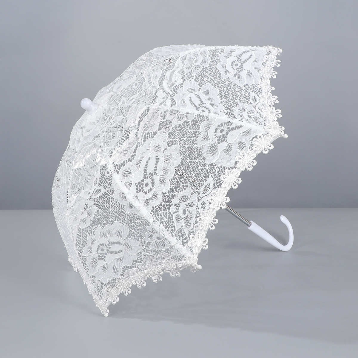 White Lace Umbrella with Bow Lace Trim, Model Runway Photo Prop Umbrella, Princess Parasol, European-Style Wedding Umbrella, Vintage