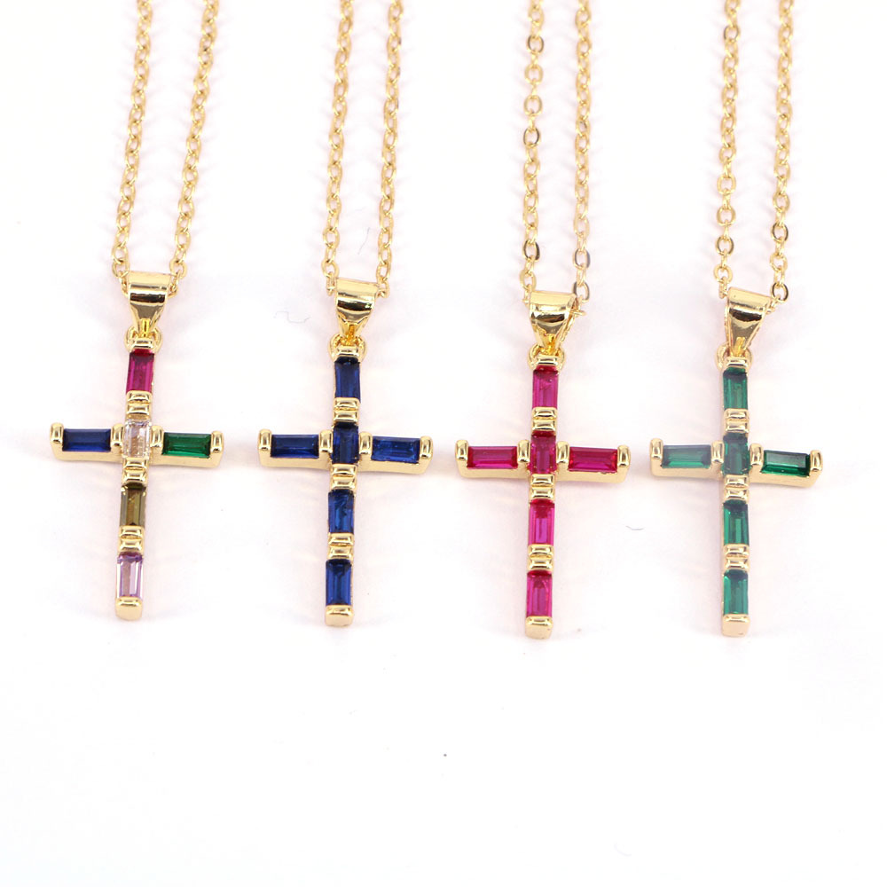 Fashion Geometric Cross Copper Zircon Necklace In Bulk display picture 2