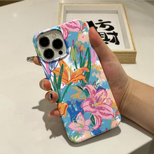 手绘喇叭花苹果15PROMAX菲林壳磨砂iphone13PRO手机保护套16E大孔