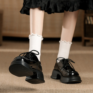 2022 New Retro Black Women's Shoes Autumn Round Toe Lace-Up Versatile Thick-Soled British Style Small Leather Shoes Wholesale in Stock
