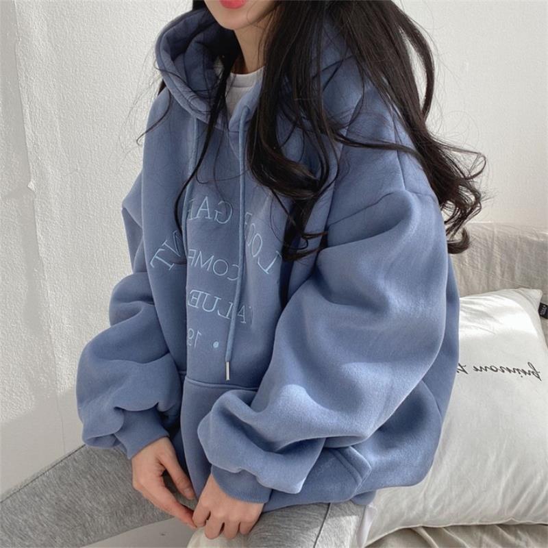 Hooded sweater ladies 2022 new women's loose autumn and winter thick plus velvet coat large size jacket Net Red Hooded sweater ladies 2022 new women's loose autumn and winter thick plus velvet coat large size jacket Net Red