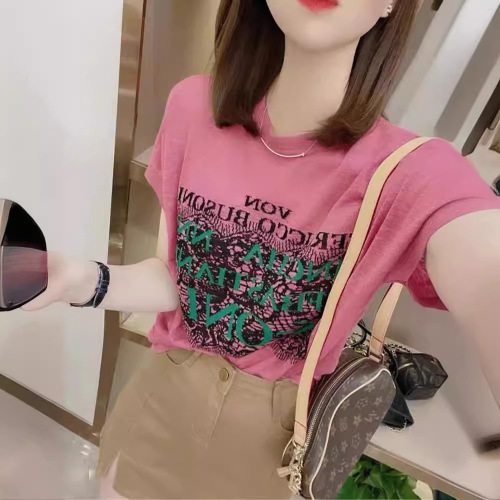 Summer New Letter Print Short Sleeve T-shirt for Women, Thin Design Fitted, Unisex Stylish, Loose and Casual Round Neck Top
