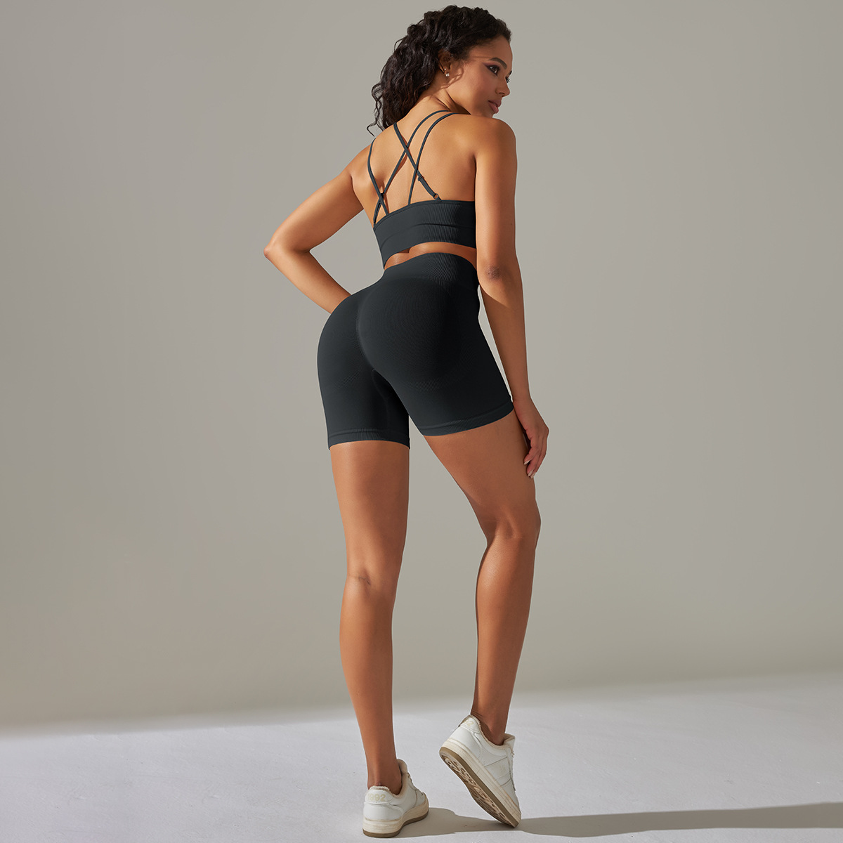 Transfronterizo europeo y americano sin costuras apretado espalda deportiva ropa interior ropa de yoga traje correr fitness pantalones cortos conjunto de dos piezas
