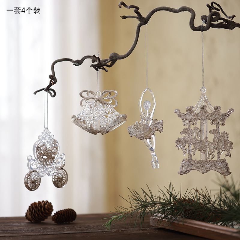 Buscando madera, árbol de Navidad transfronterizo, colgante de acrílico, campana, carruaje de calabaza, carrusel, colgante decorativo de bailarina