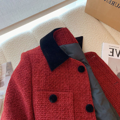 Autumn 2023 new style French lady temperament short top red small fragrance lapel jacket for women