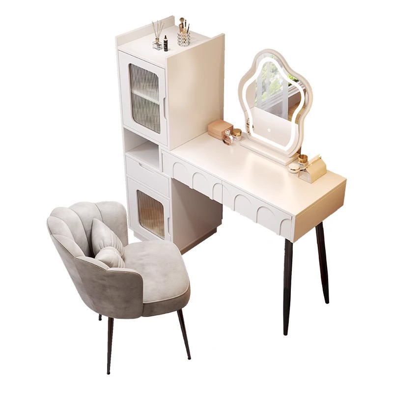 Cream-viento moderno y simple comedor retráctil con espejo de nube doméstico con gabinete lateral lámpara LED mesa de maquillaje