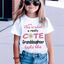 跨境外贸女童 英文“Granddaughter”休闲2D印花服装短袖T恤 圆领