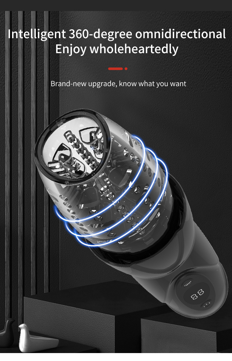 Telescopic Rotating Electric Masturbator with Vibration, Black ABS and Silicone Cup for Men — detail image 5