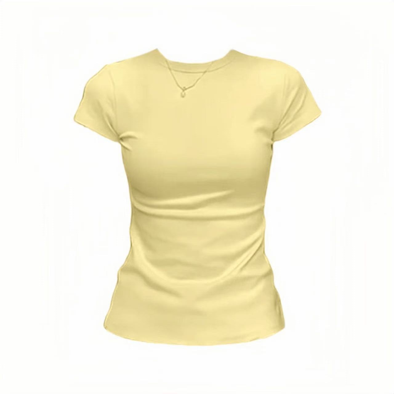 Qadın yay üçün slim fit yuvarlaq boğazlı futbolka