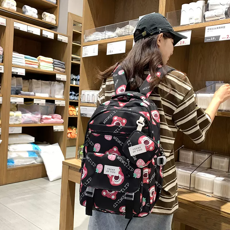 大容量跨境亚马逊国际贸易书包批发日系小熊印花双肩包学生背包少